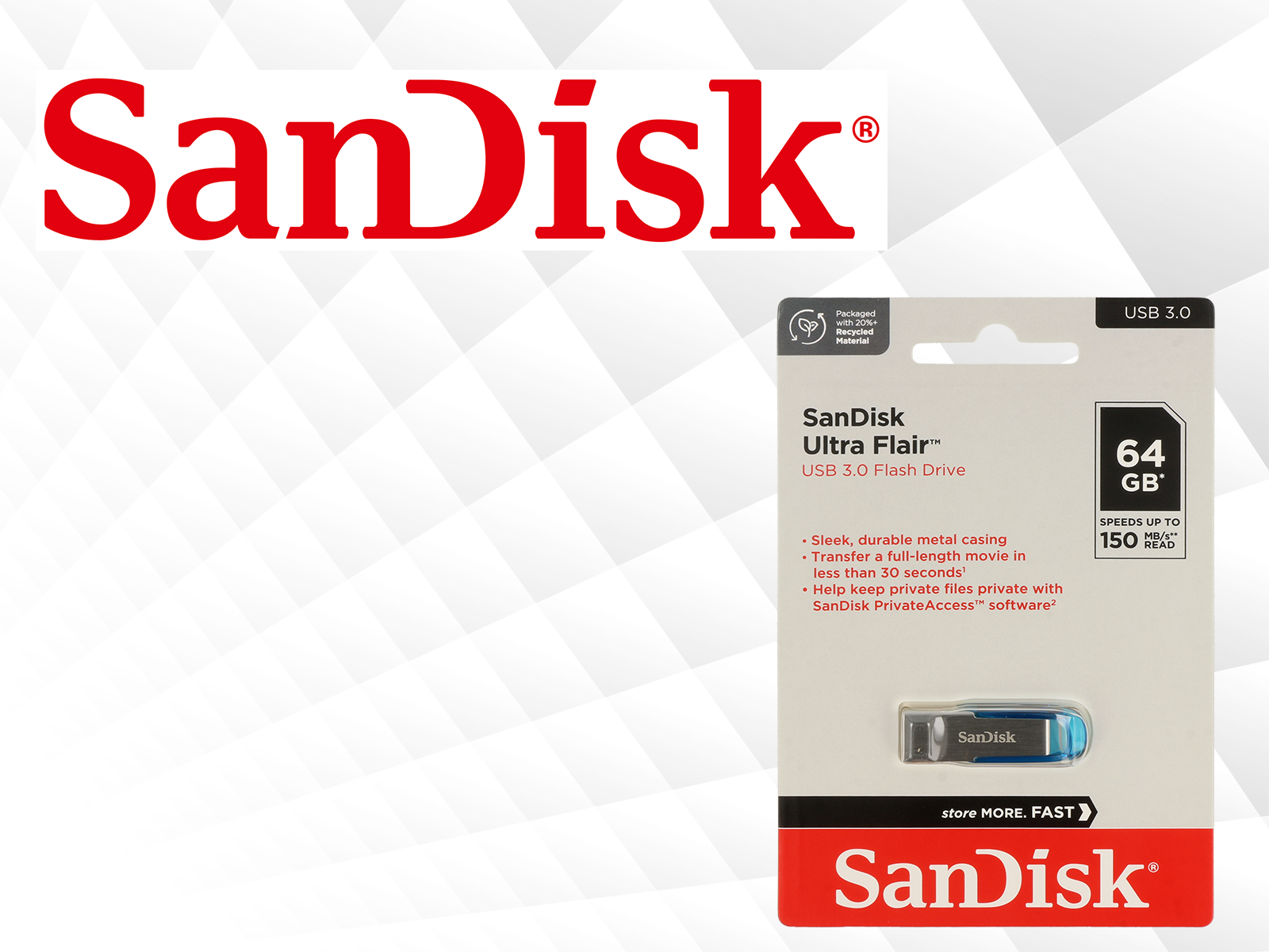 The SanDisk Ultra Flair™ flash drive – blue version